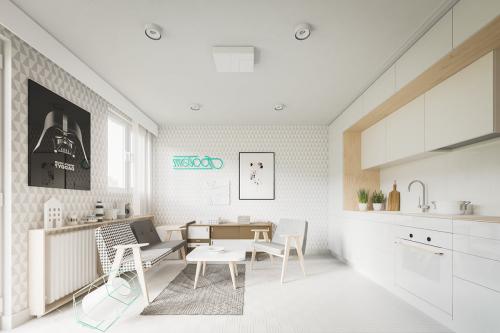 Светлая мебель в интерьере. Освещение и аксессуары