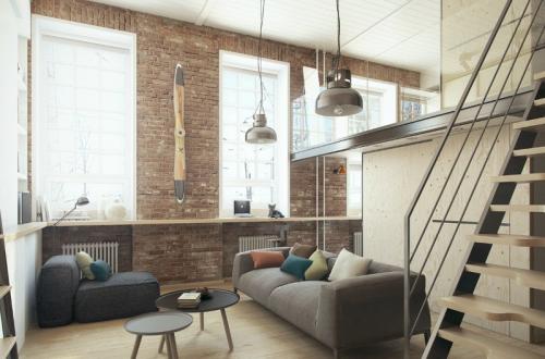 Гостиная в стиле лофт. Маленькая гостиная в стиле лофт