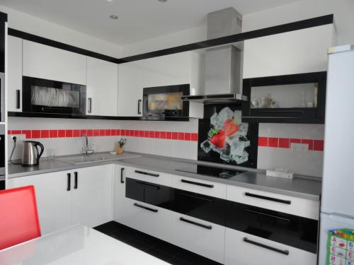 Черно белый интерьер кухни. Минимализм