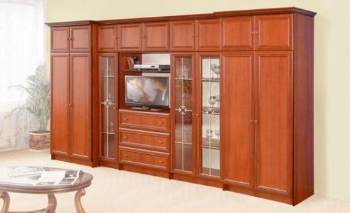 Стенка мебельная в зал. Разновидности конструкции горки 13