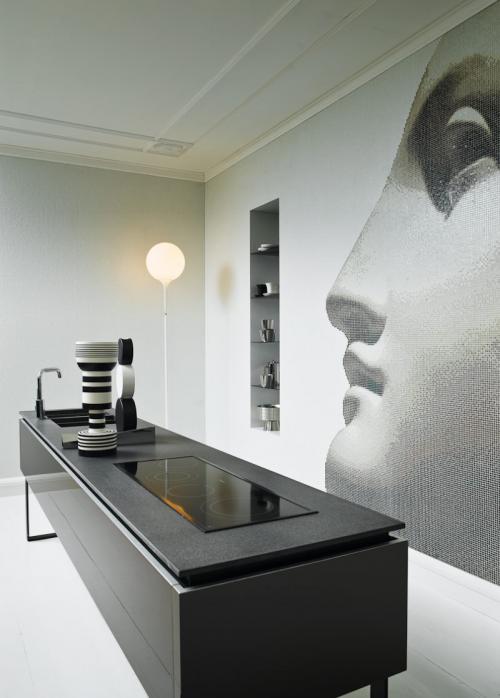 Черно белый интерьер кухни. Минимализм