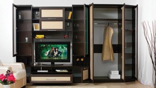 Стенка мебельная в зал. Разновидности конструкции горки 14