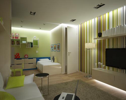 Дизайн однокомнатной квартир.  Рациональный интерьер для семьи с детьми
