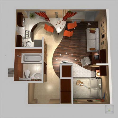 1 ком квартиры дизайн. Форма комнат 15