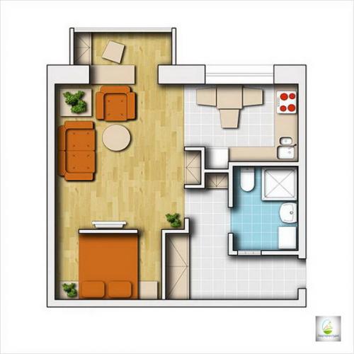 1 ком квартиры дизайн. Форма комнат 14