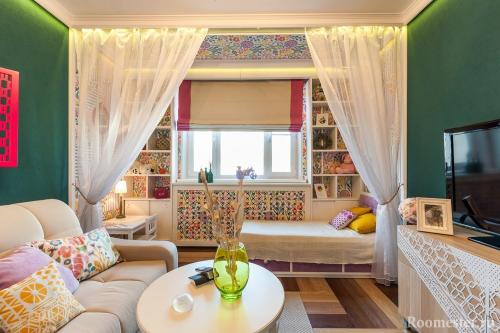 Дизайн 1 комнатной квартир.  Организация зон для двух взрослых и маленького ребенка