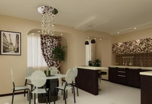 Коричневая плитка на кухне. Бело-коричневая кухня: пол, стены, плитка, фартук, столешница