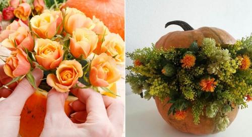 Тыквы, как вазы. Композиция из тыквы 08