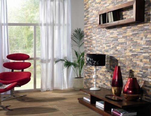 Камни на полу в интерьере. Гостиная с камнем