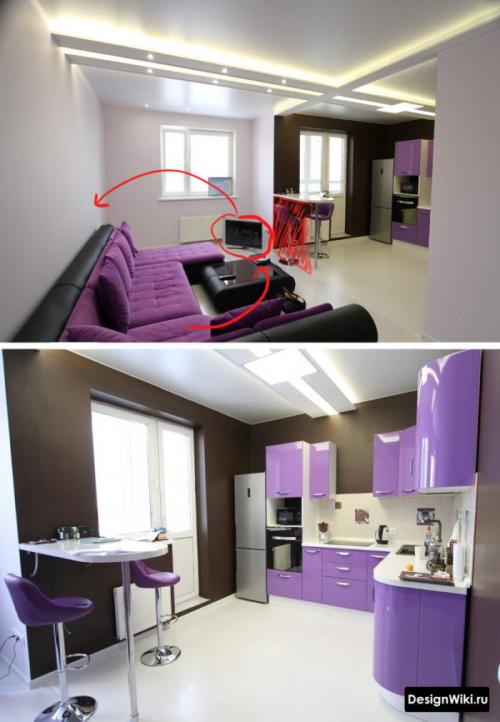 Гостиная и кухня студия. Перегородка 05