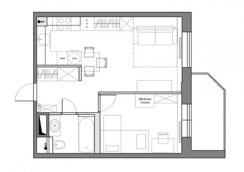 Дизайн однокомнатной квартиры для семьи из 4 человек. Однушка 35 кв. м для семьи с двумя детьми
