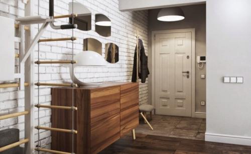 Белый кирпич в интерьере прихожей. Отделка 02