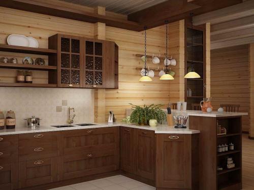 Интерьер кухни-гостиной в деревянном доме. Особенности планировки и зонирования
