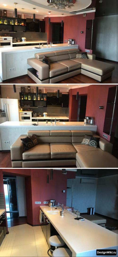 Гостиная и кухня студия. Перегородка 03