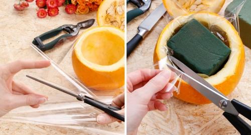 Тыквы, как вазы. Композиция из тыквы 05