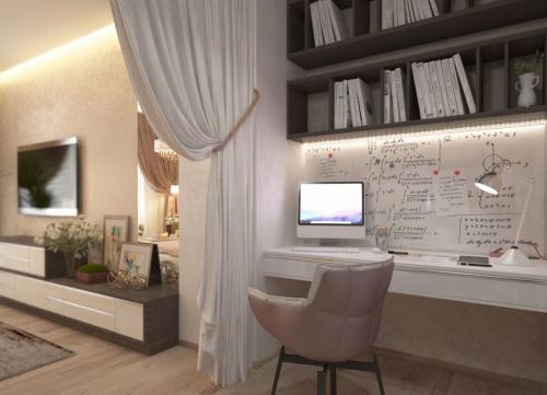 Рабочее место в интерьере гостиной. 20 креативных способов организовать рабочее место в гостиной