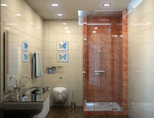 Сочетание бежевого и серого в ванной. Игра с различными оттенками и их сочетаниями