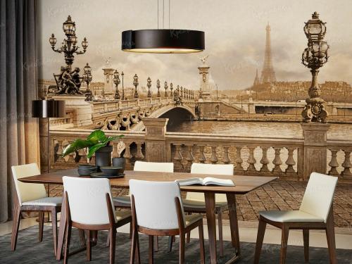 Кухня в стиле парижского кафе. Фотообои с Парижем уместны в любом интерьере.