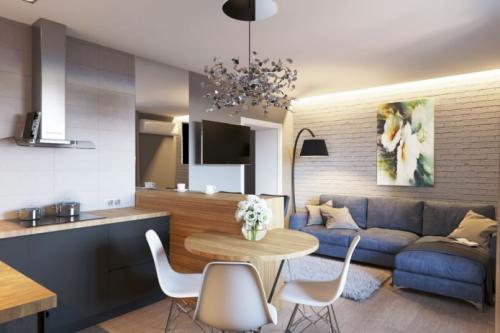 Кухня-гостиная 20 кв м лофт. Современные стили 06