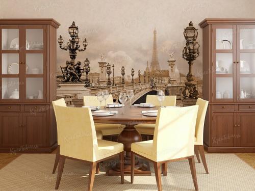 Кухня в стиле парижского кафе. Фотообои с Парижем уместны в любом интерьере.
