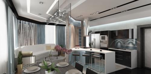 Дизайн потолка в студии квартире. Дизайн квартиры-студии. Пол и потолок 04