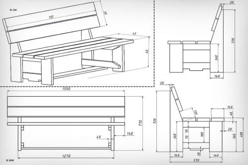 Чертежи скамейки со спинкой. Инструкция по изготовлению лавочки со спинкой (скамейки)