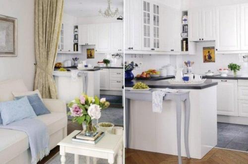 Какими элементами декора можно оживить интерьер кухни-студии с залом. Шторы и занавески