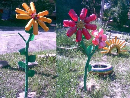 Какие другие материалы можно использовать вместе с бутылкой из-под йогурта для украшения. Идеи поделок для сада и огорода 2025 из пластиковых бутылок