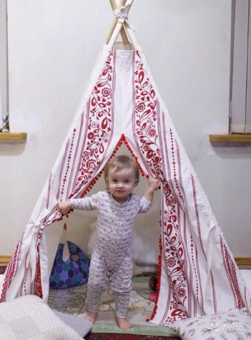 Шалаш для детей на улице.  Шалаш вигвам в детской и на улице