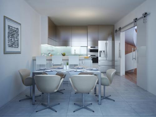 Раздвижные перегородки для зонирования. Зонирование кухня-студия