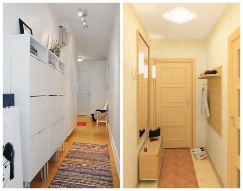 Как максимально повысить функциональность узкой прихожей.  Умелый подбор цветовой палитры