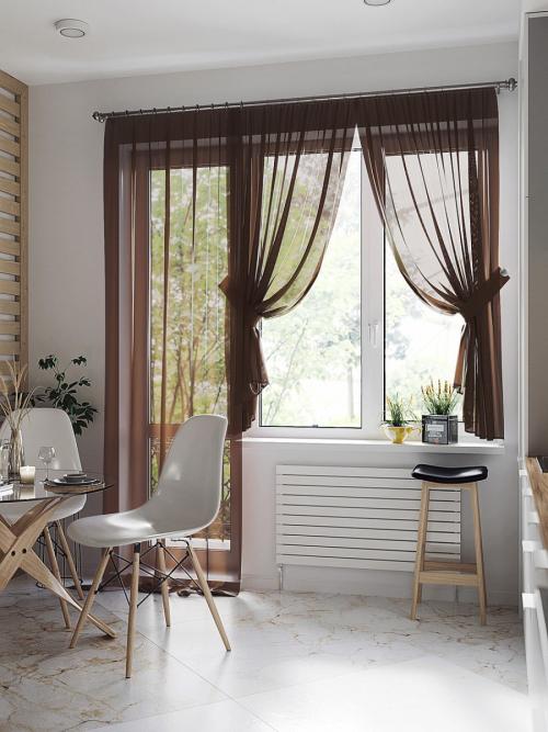 Кухонные шторы с балконной дверью. Основные правила при выборе штор на кухню с балконной дверью