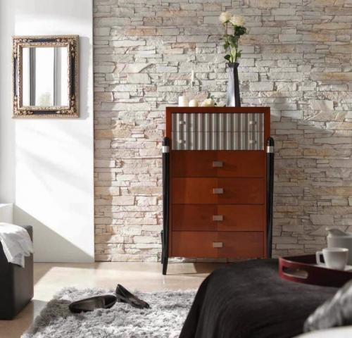 Отделка стен камнем и обоями в гостинной. Декоративный камень в интерьерном пространстве