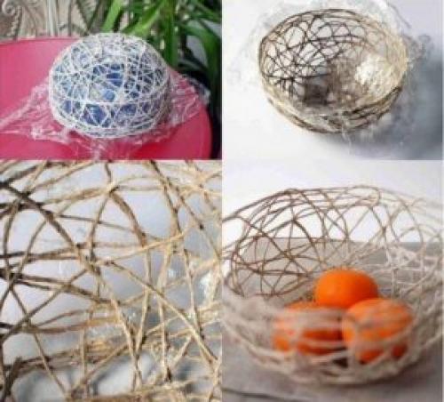 Ваза из ниток и клея своими руками