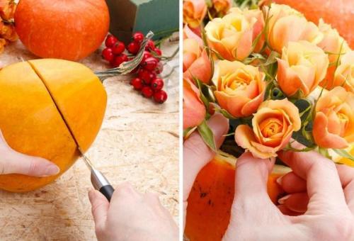 Ваза из тыквы поделка в садик. Как сделать вазу из тыквы. Осенний букет в тыкве