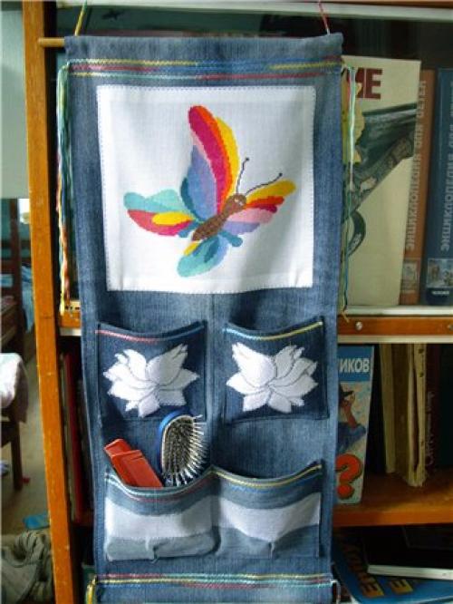 Кармашки в детский сад из джинс. Органайзер из старых джинсов своими руками