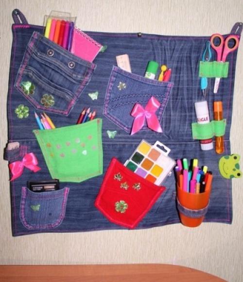 Кармашки в детский сад из джинс. Органайзер из старых джинсов своими руками