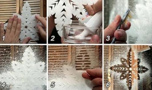 Украшение окон к Новому году своими руками. Украшение зубной пастой 01