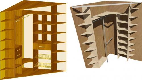 Угловой шкаф-купе в прихожую. Наполнение угловых шкафов 01