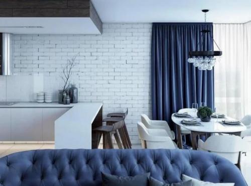 Синяя акцентная стена в интерьере. С ЧЕГО НАЧАТЬ ПРОЕКТИРОВАНИЕ БЕЛО-СИНЕЙ ГОСТИНОЙ