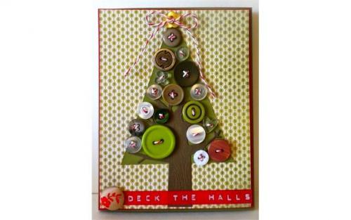 Новогодние поделки в садик 2023. Открытки с пуговицами