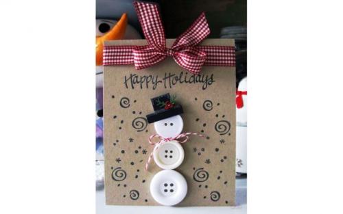 Новогодние поделки в садик 2023. Открытки с пуговицами