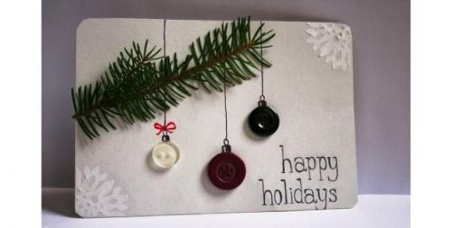 Новогодние поделки в садик 2023. Открытки с пуговицами