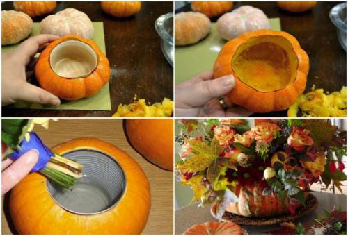 Ваза из тыквы с цветами. Как сделать вазу из тыквы. Осенний букет в тыкве