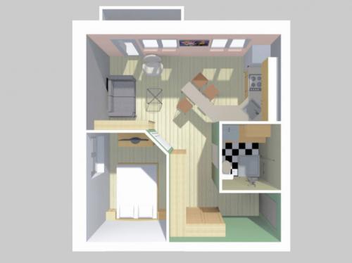 Идеи для создания функционального разделения кухни и жилой зоны в студии 12