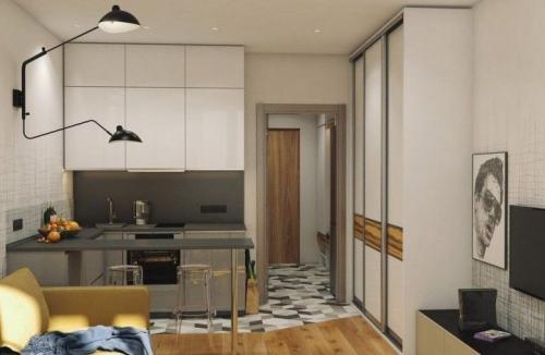 Как оформить уютную комнату студию с функциональной кухней 08