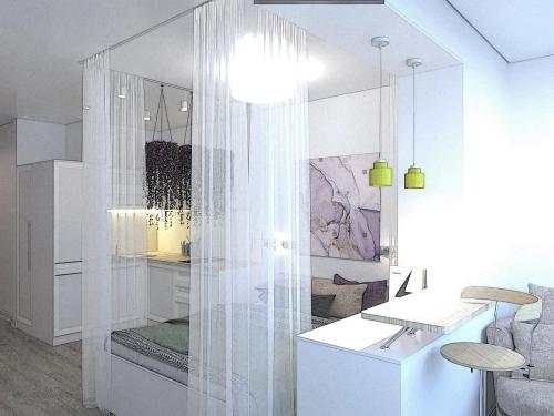 Идеи для создания функционального разделения кухни и жилой зоны в студии 06