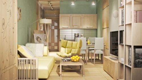 Как оформить уютную комнату студию с функциональной кухней 13