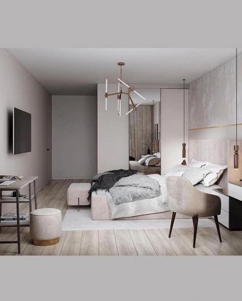 Красивый интерьер квартиры выполнен проект в светлых тонах с лёгкими нотками розового цвета и уютными деталями. 04