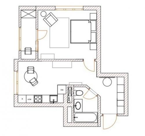 Колоритный интерьер однокомнатной квартиры 43 кв. 09